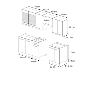 Vicco Cucina componibile Blu scuro lucido/antracite 240 cm , PL Rovere