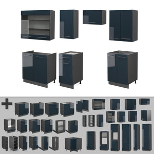 Vicco Cucina componibile Blu scuro lucido/antracite 240 cm , PL Antracite