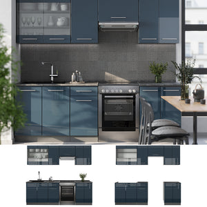 Vicco Cucina componibile Blu scuro lucido/antracite 240 cm , PL Antracite