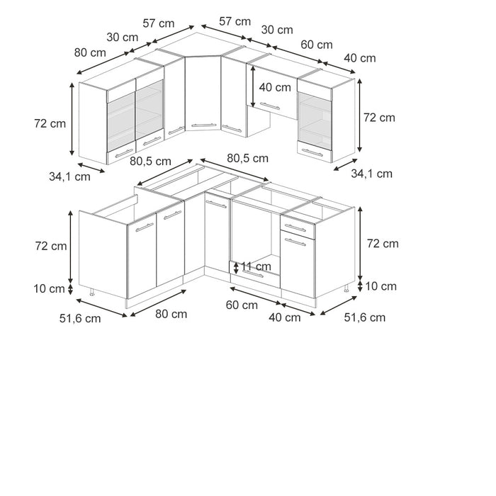 Vicco Cucina ad angolo Blu scuro lucido/antracite 160.5 x 190 cm , PL Rovere