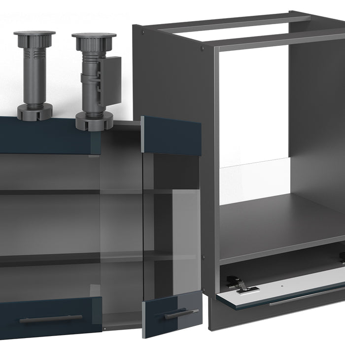 Vicco Cucina ad angolo Blu scuro lucido/antracite 160.5 x 190 cm , PL Rovere