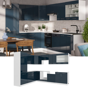 Vicco Cucina angolare completa Blu scuro lucido/bianco 287 x 227 cm , PL Antracite