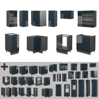 Vicco Cucina ad angolo Blu scuro lucido/antracite 160.5 x 190 cm , PL Rovere