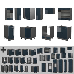 Vicco Cucina ad angolo Blu scuro lucido/antracite 160.5 x 190 cm , PL Rovere