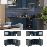 Vicco Cucina ad angolo Blu scuro lucido/antracite 160.5 x 190 cm , PL Rovere