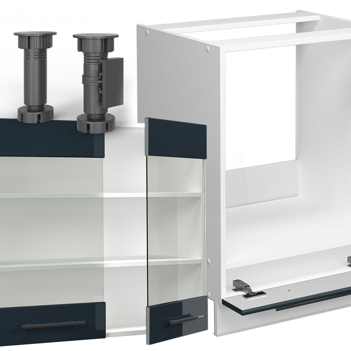 Vicco Cucina ad angolo Blu scuro lucido/bianco 287 x 58.1 cm senza piano di lavoro