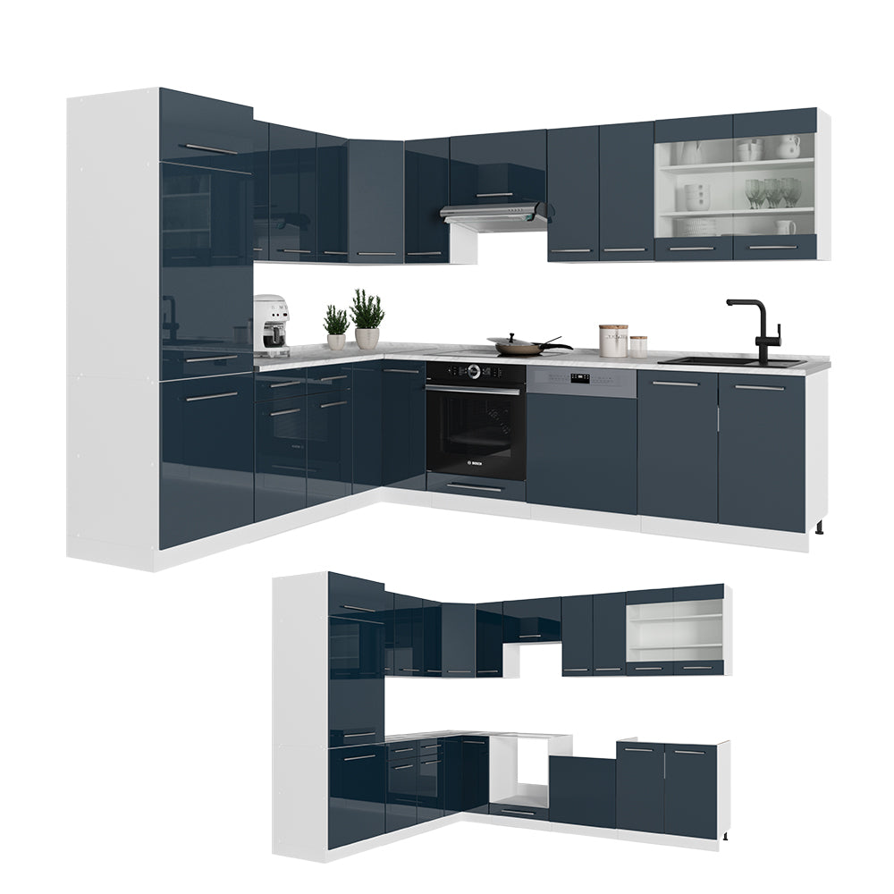 Vicco Cucina angolare completa Blu scuro lucido/bianco 287 x 227 cm , PL Antracite