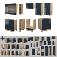 Vicco Cucina componibile Blu scuro lucido/rovere dorato 235 cm , PL Marmo