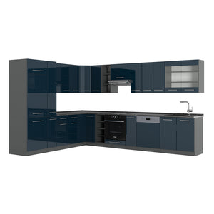 Vicco Cucina angolare completa Blu scuro lucido/antracite 257 x 60 cm , PL Antracite