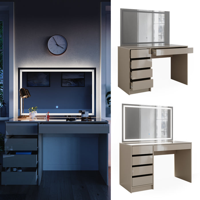 Vicco Tavolo da toilette Grigio lucido 120 cm con specchio a LED