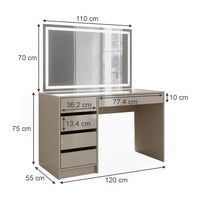 Vicco Tavolo da toilette Grigio lucido 120 cm con specchio a LED