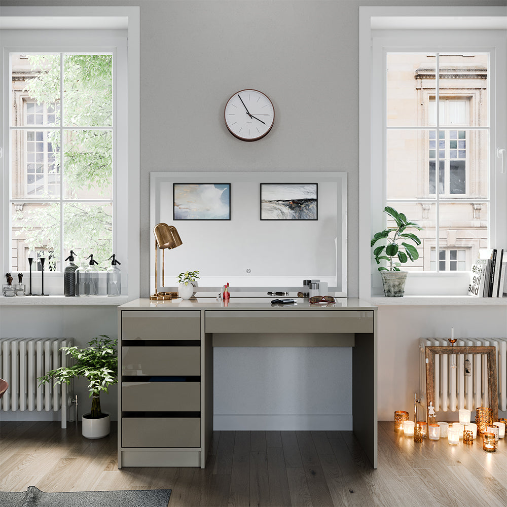 Vicco Tavolo da toilette Grigio lucido 120 cm con specchio a LED
