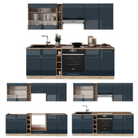 Vicco Cucina componibile Blu scuro lucido/rovere dorato 235 cm , PL Antracite