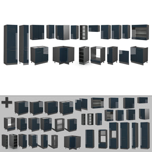 Vicco Cucina angolare completa Blu scuro lucido/antracite 257 x 60 cm , PL Antracite