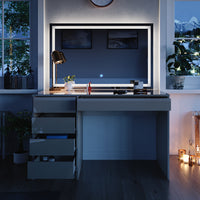 Vicco Tavolo da toilette Grigio lucido 120 cm con specchio a LED