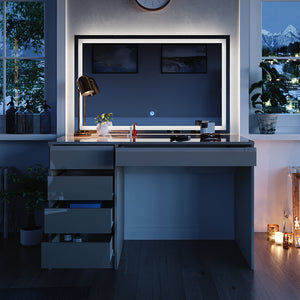 Vicco Tavolo da toilette Grigio lucido 120 cm con specchio a LED