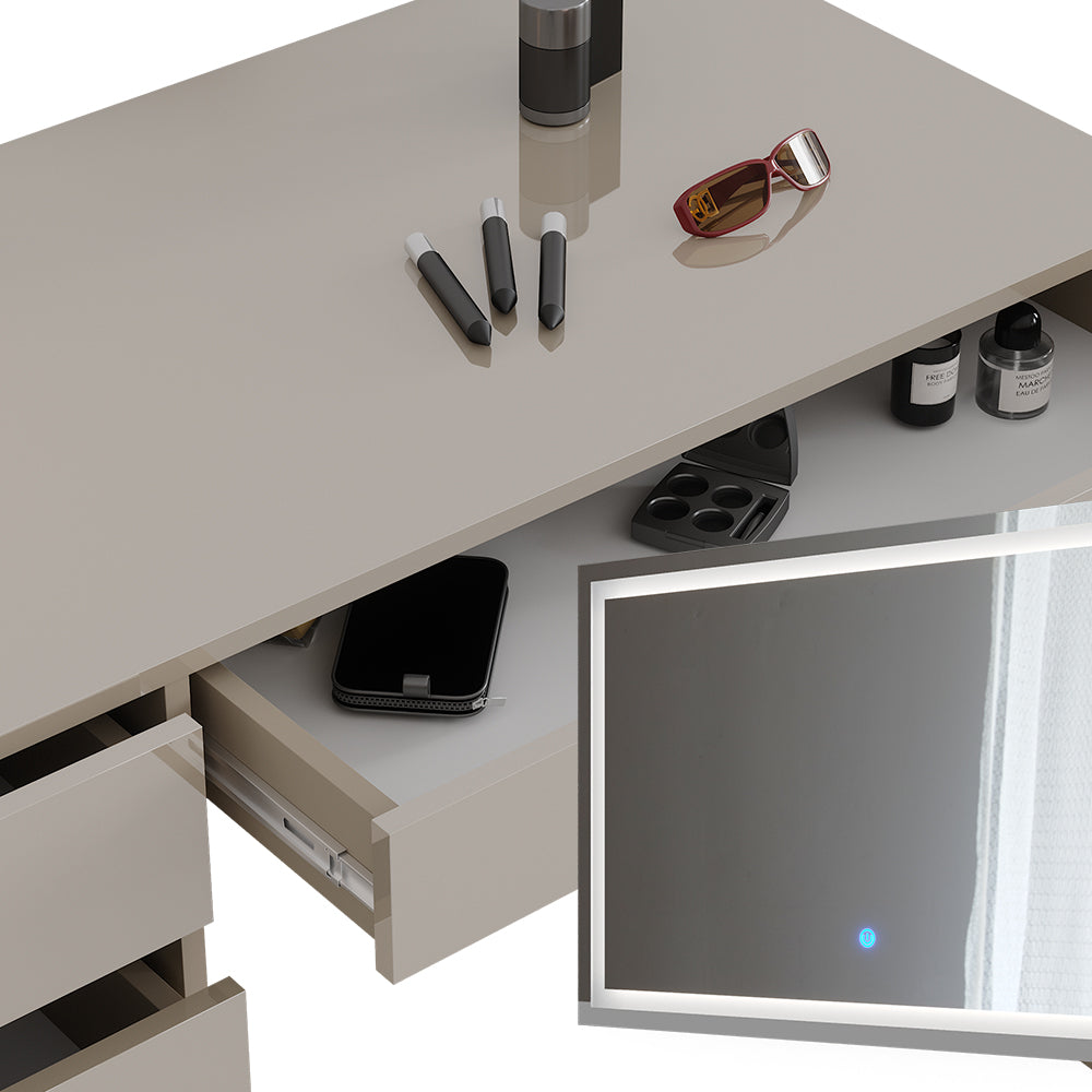 Vicco Tavolino da toilette Grigio 55 cm con specchio LED e sgabello