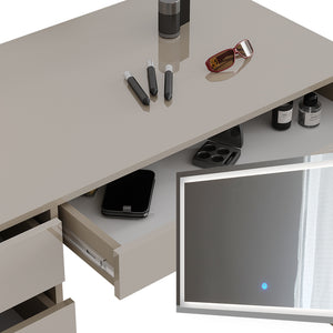 Vicco Tavolino da toilette Grigio 55 cm con specchio LED e sgabello