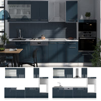 Vicco Cucina componibile Blu scuro lucido/bianco 300 cm con armadio alto, PL Rovere
