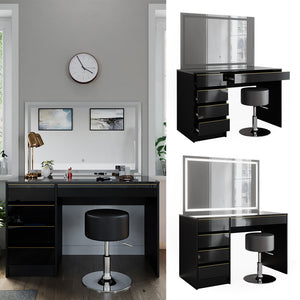 Vicco Tavolino da toilette Nero/oro 120 cm con specchio LED e sgabello