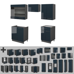 Vicco Mobili da cucina  Blu scuro lucido/antracite 200 cm , PL Marmo