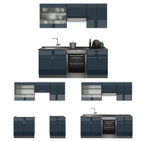 Vicco Mobili da cucina  Blu scuro lucido/antracite 200 cm , PL Rovere