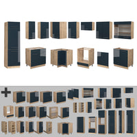 Vicco Cucina angolare completa Blu scuro lucido/rovere dorato 227 x 287 cm , PL Antracite