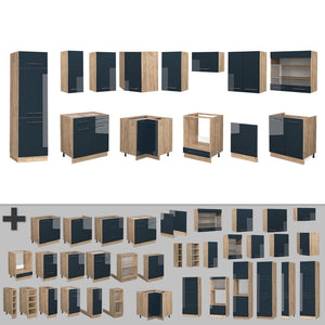 Vicco Cucina angolare completa Blu scuro lucido/rovere dorato 227 x 287 cm , PL Antracite
