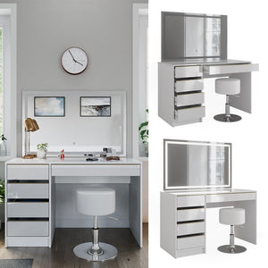 Vicco Tavolino da toilette Bianco/Oro 55 cm con specchio LED e sgabello