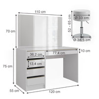 Vicco Set tavolino da toilette Bianco/Oro 55 cm con sgabello