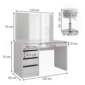 Vicco Set tavolino da toilette Bianco/Oro 55 cm con sgabello