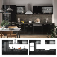 Vicco Mobile da cucina Nero lucido/antracite 350 cm con armadio alto, PL Antracite