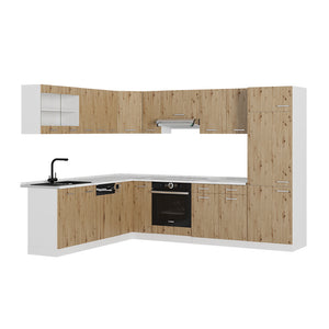 Vicco Cucina angolare completa Rovere artigianale/bianco 227 x 287 cm senza piano di lavoro