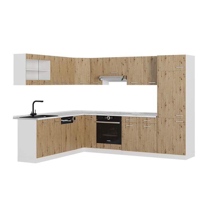 Vicco Cucina angolare completa Rovere artigianale/bianco 227 x 287 cm senza piano di lavoro