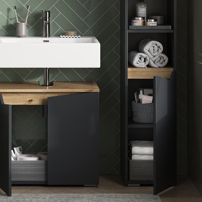 Vicco Armadio per il bagno Antracite 30 x 180 cm con porte e vani aperti