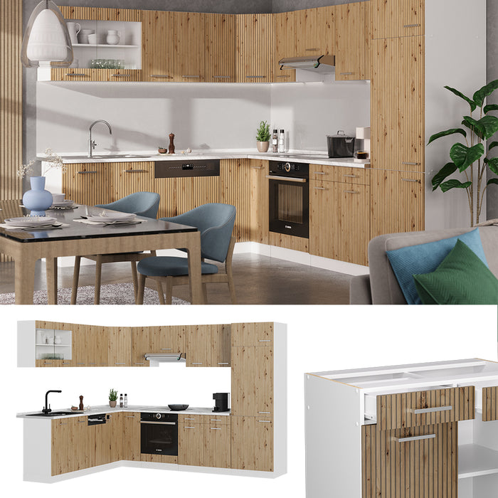 Vicco Cucina angolare completa Rovere artigianale/bianco 227 x 287 cm , PL Marmo