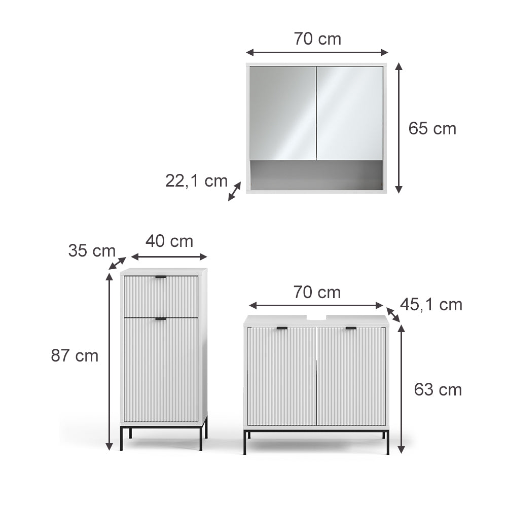 Vicco Set di mobili da bagno Bianco 3 pezzi, con cabinet midi