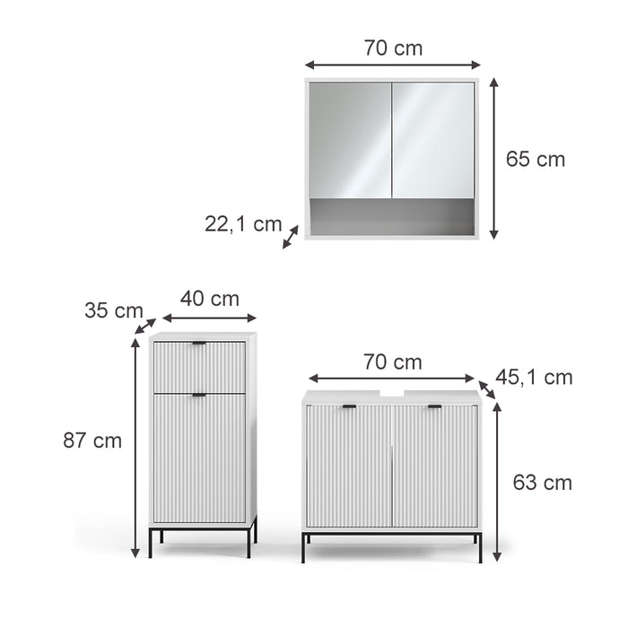 Vicco Set di mobili da bagno Bianco 3 pezzi, con cabinet midi