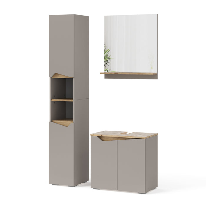 Vicco Combinazione di mobili da bagno Grigio 3 parti, con colonna