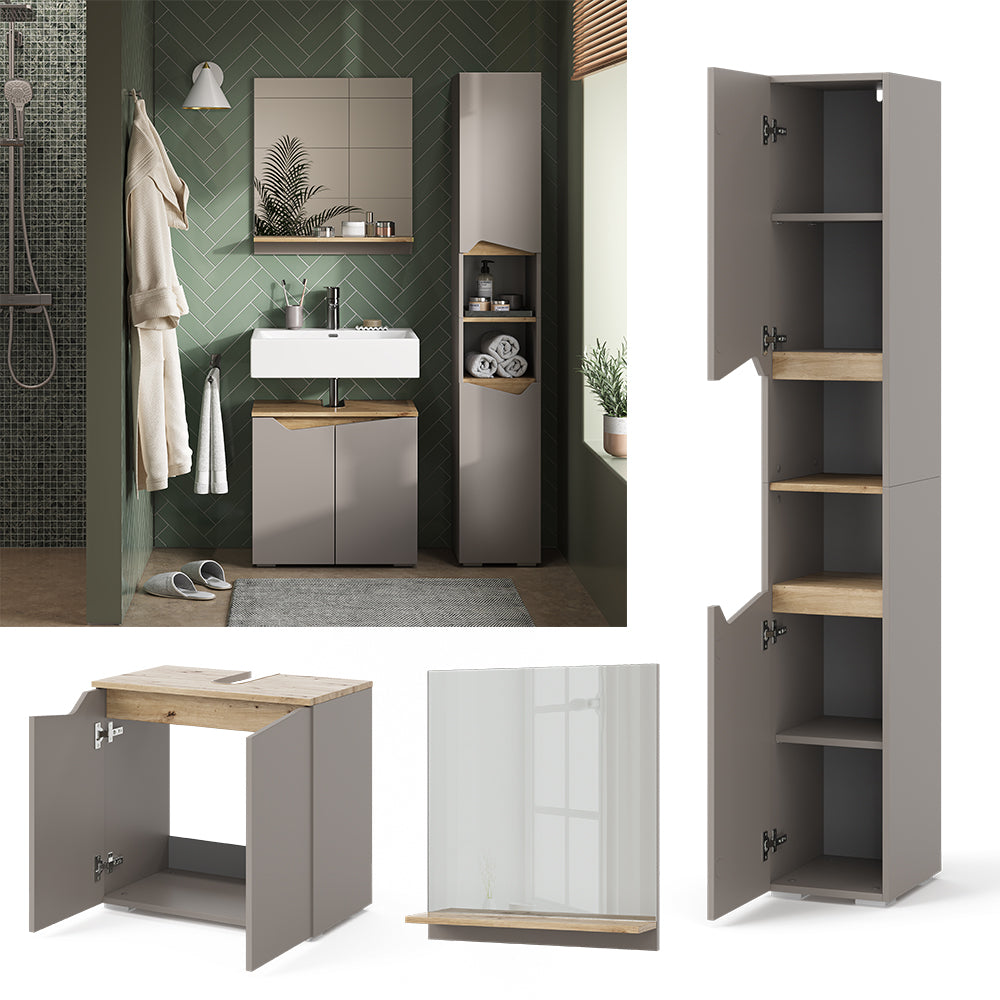 Vicco Combinazione di mobili da bagno Grigio 3 parti, con colonna