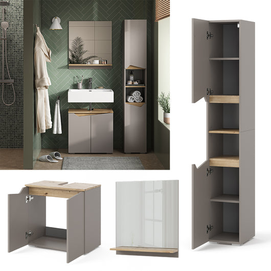 Vicco Combinazione di mobili da bagno Grigio 3 parti, con colonna