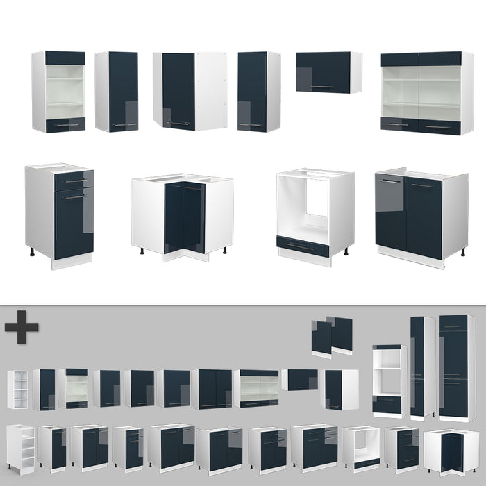 Vicco Mobili da cucina  Blu scuro lucido/bianco 160 x 190 cm , PL Antracite