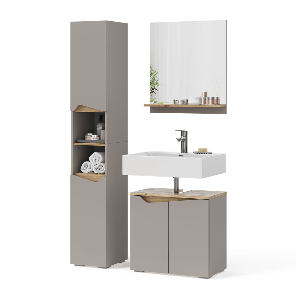 Vicco Combinazione di mobili da bagno Grigio 3 parti, con colonna