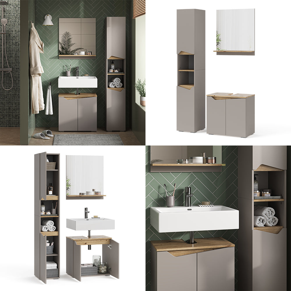 Vicco Combinazione di mobili da bagno Grigio 3 parti, con colonna