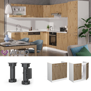 Vicco Mobile lavello cucina Rovere artigianale 80 cm , PL Marmo