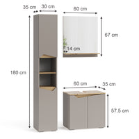 Vicco Combinazione di mobili da bagno Grigio 3 parti, con colonna