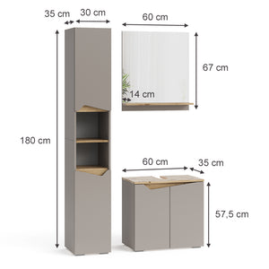 Vicco Combinazione di mobili da bagno Grigio 3 parti, con colonna