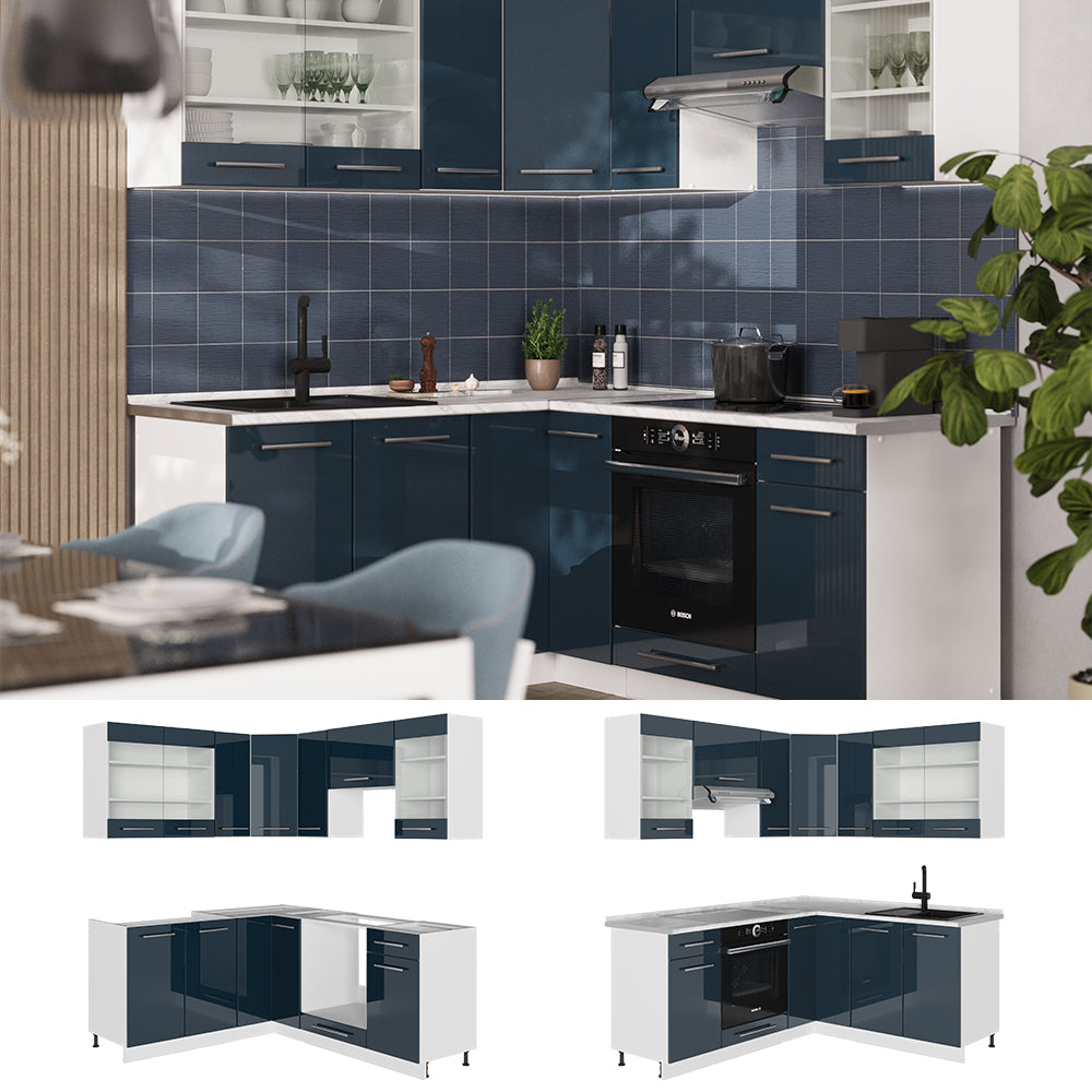 Vicco Mobili da cucina Blu scuro lucido/bianco 160.5 x 190 cm , PL Rovere