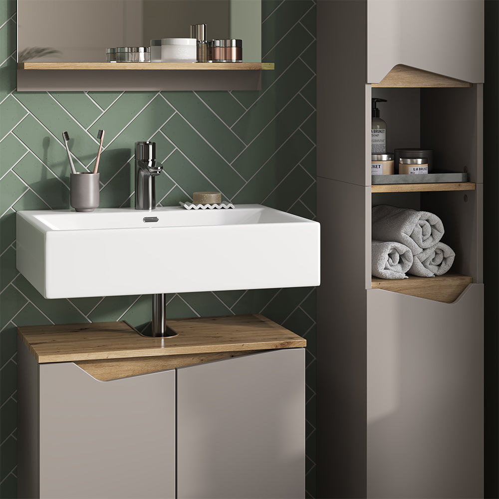 Vicco Combinazione di mobili da bagno Grigio 3 parti, con colonna