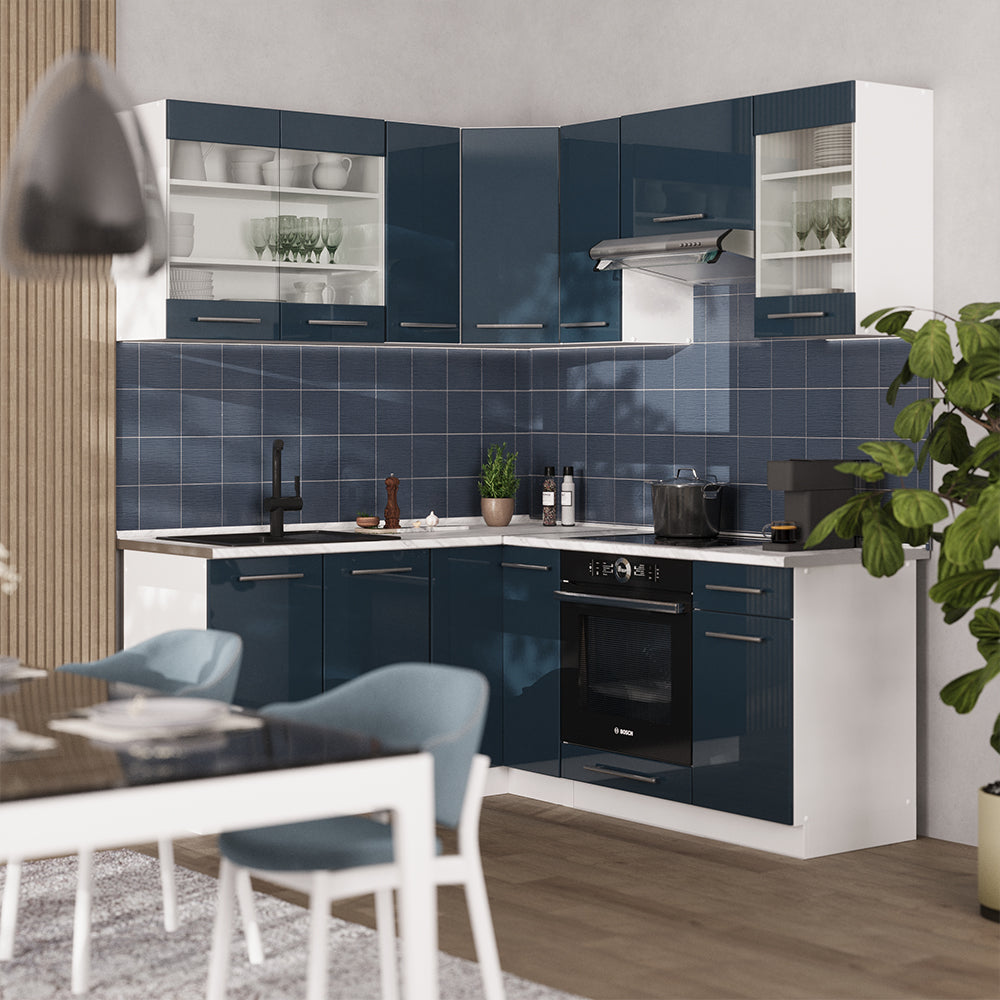 Vicco Mobili da cucina Blu scuro lucido/bianco 160.5 x 190 cm , PL Rovere